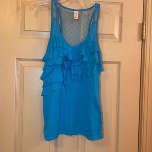 No‎ Boundaries Juniors Blue Ruffled Sleeveless Top with Sheer Back, Size Medium